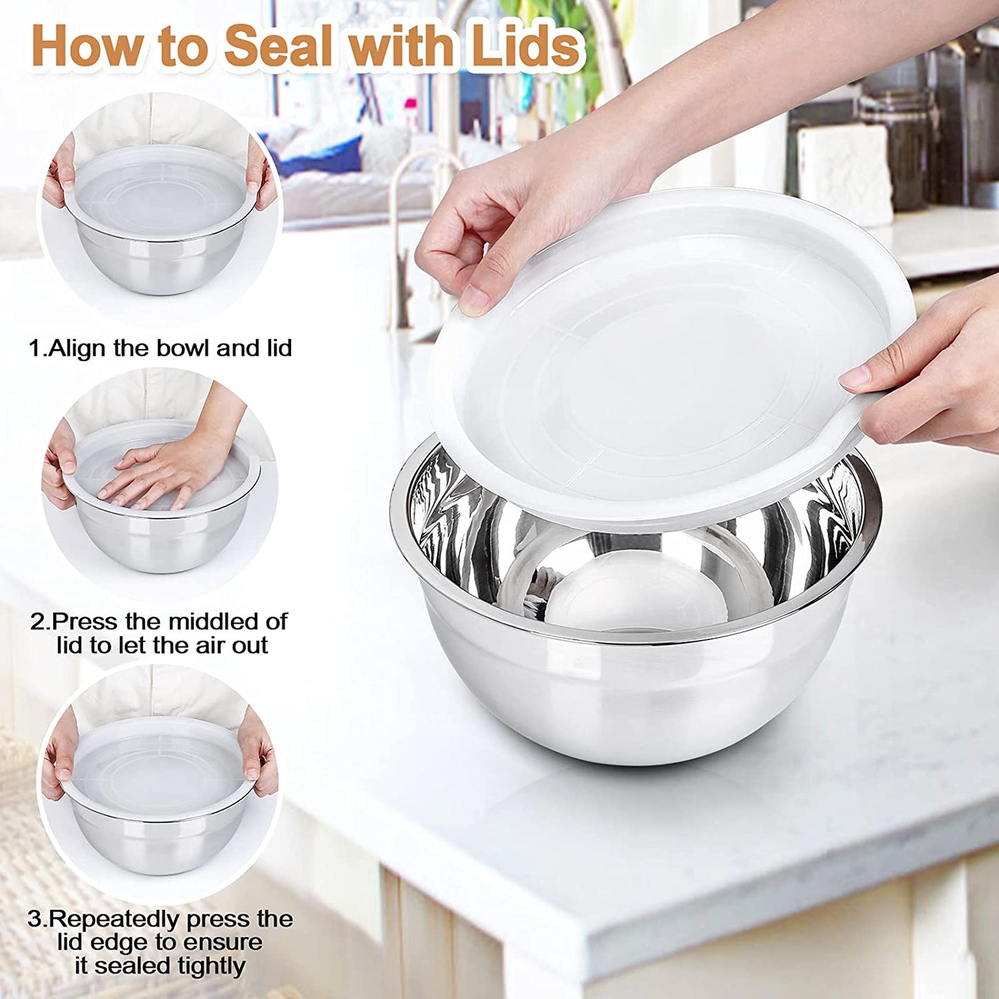 Stainless Steel Mixing Bowls Set with Lids