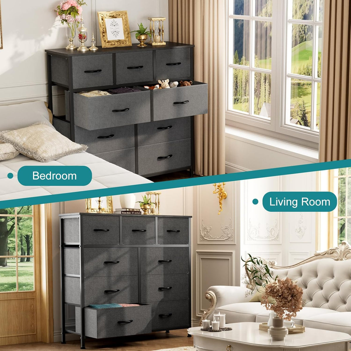 9 Drawers Storage Organizers Units, Closet Organizers and Storage for Clothes, Fabric Storage Drawer for Living Room, Chest of Dresser in 39.4" D X 11.8" W X 39.9" H, Grey
