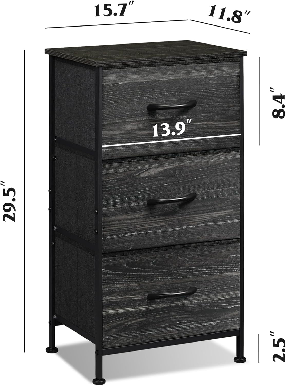 3 Drawer and 9 Drawer Dresser Set, Dresser for Bedroom, Closet, Hallway, Storage Organizer Unit, Dressers & Chests of Drawers with Fabric Bins, Charcoal Black Wood Grain Print