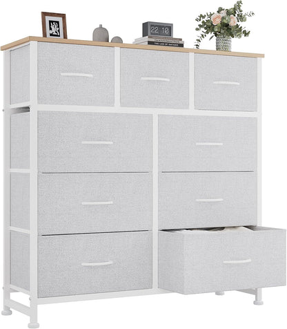 9 Drawers Storage Organizers Units, Closet Organizers and Storage for Clothes, Fabric Storage Drawer for Living Room, Chest of Dresser in 39.4" D X 11.8" W X 39.9" H, Grey