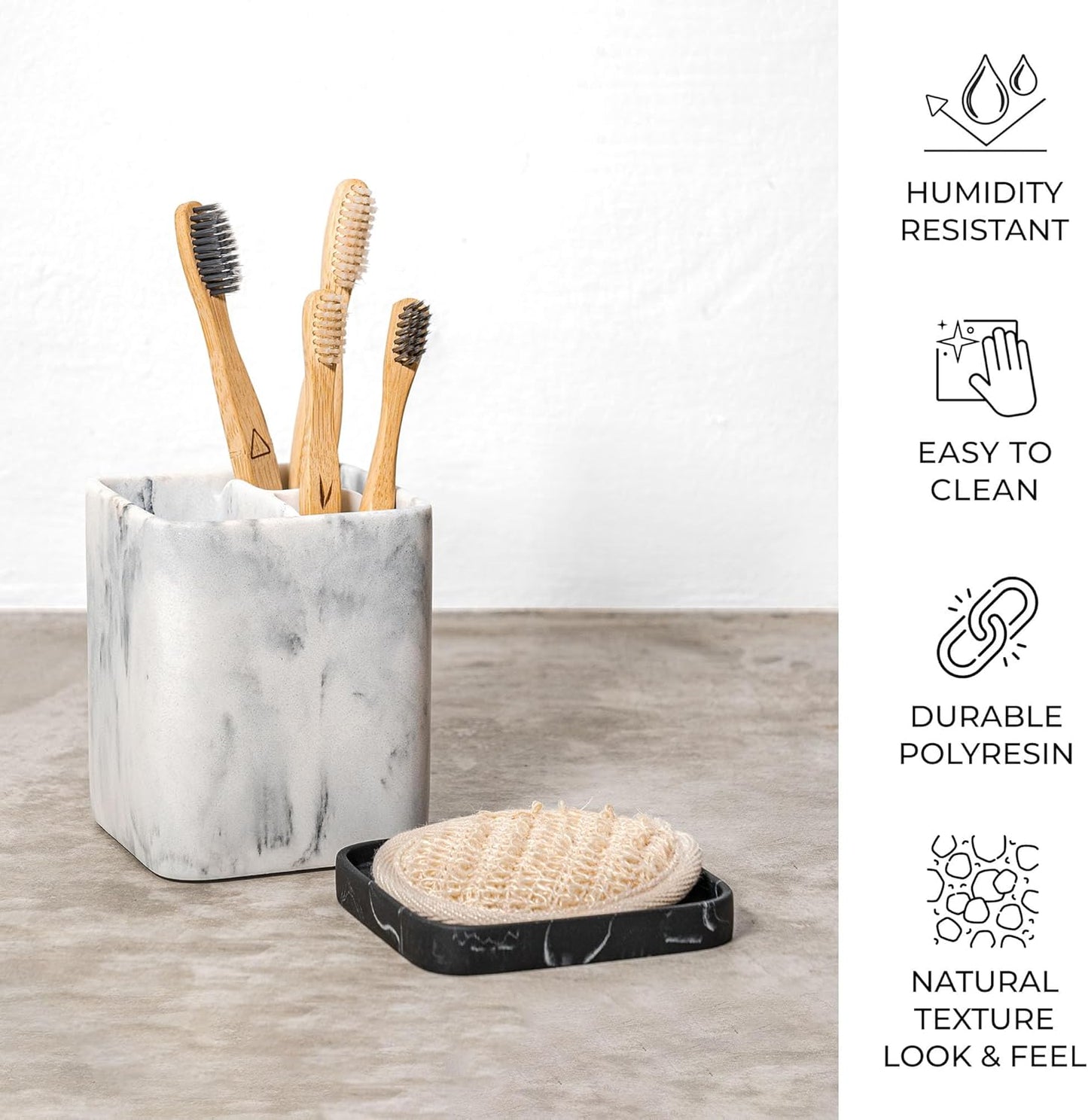 Marble Look Toothbrush Holder Organizer with Detachable Tray