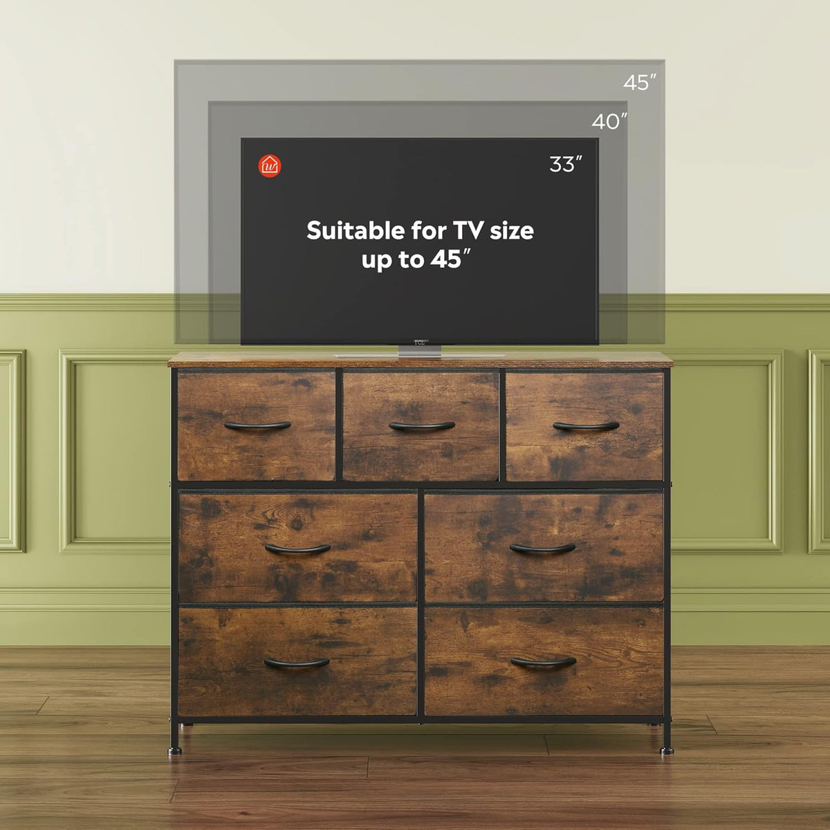 4 Drawer Dresser and 7 Drawer Dresser Set, Dresser for Bedroom, Closet, Hallway, Storage Dresser Organizer Unit, Dressers & Chests of Drawers with Fabric Bins, Rustic Brown Wood Grain Print