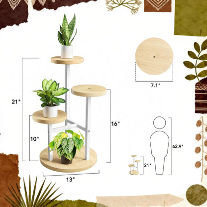 3-Tier Metal & Wood Plant Stand – Corner Shelf for Indoor Plants