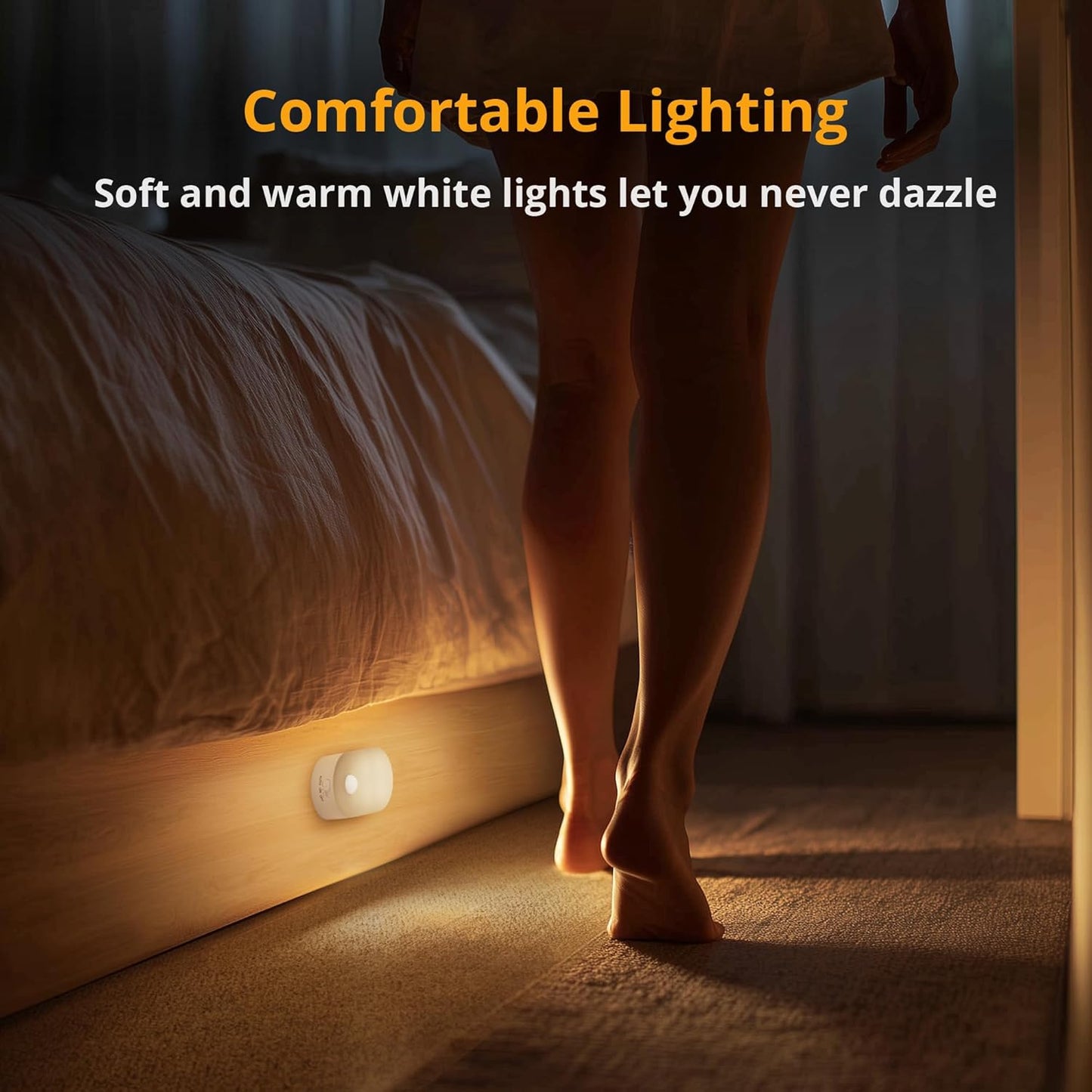Rechargeable Motion Sensor Night Light (2-Pack), Portable Mini Warm White LED Stick-On Closet Light, Adjustable Brightness for Bathroom, Bedroom, Kitchen, Cabinet, Stairs