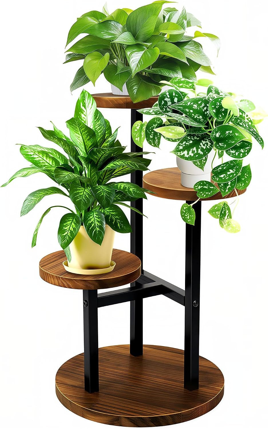 3-Tier Metal & Wood Plant Stand – Corner Shelf for Indoor Plants