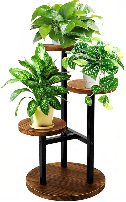 3-Tier Metal & Wood Plant Stand – Corner Shelf for Indoor Plants