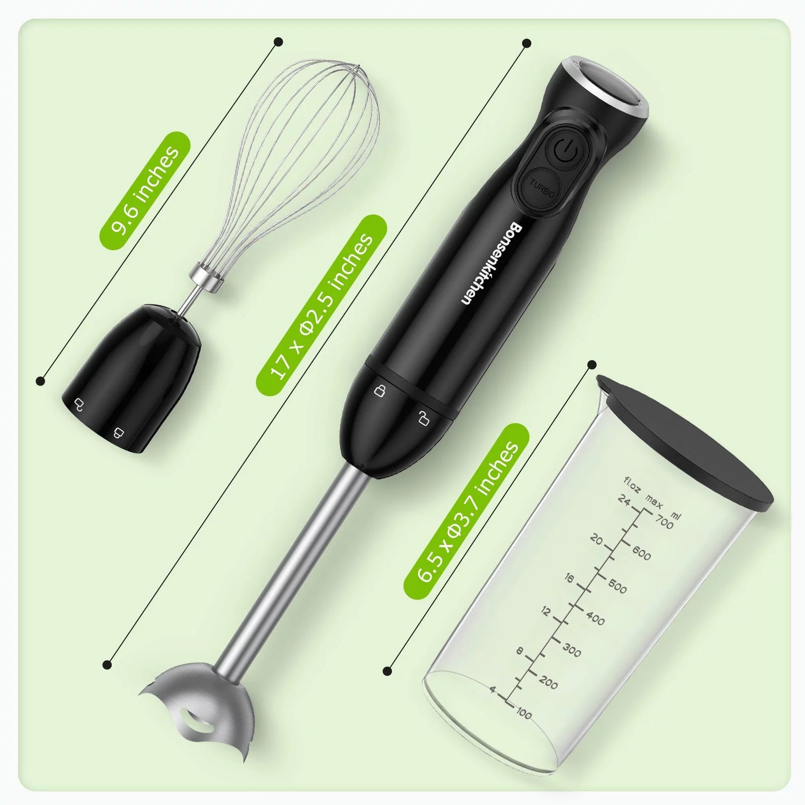 3 in 1 Immersion Blender with Egg Whisk, 12 Speed Hand Blender