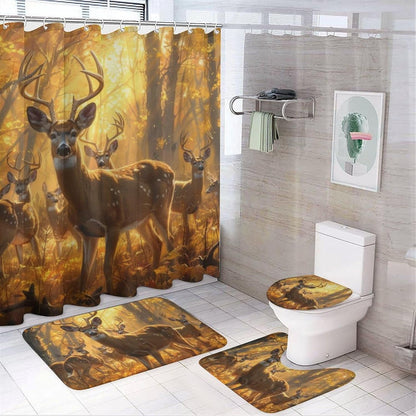 4 Piece Watercolor Dragon Shower Curtain Set with Rugs, Majestic Animal Mountain Moon Include Bathroom Non-Slip Floor Mat, U-Shaped Bath Rug and Toilet Cover Lid with 12 Hooks
