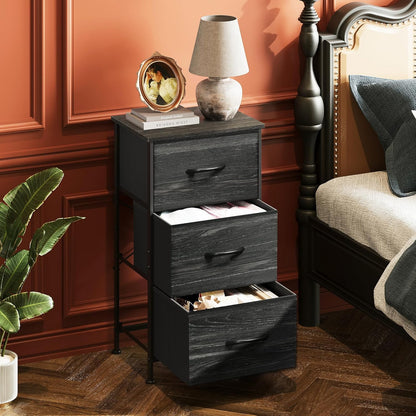 3 Drawer and 9 Drawer Dresser Set, Dresser for Bedroom, Closet, Hallway, Storage Organizer Unit, Dressers & Chests of Drawers with Fabric Bins, Charcoal Black Wood Grain Print