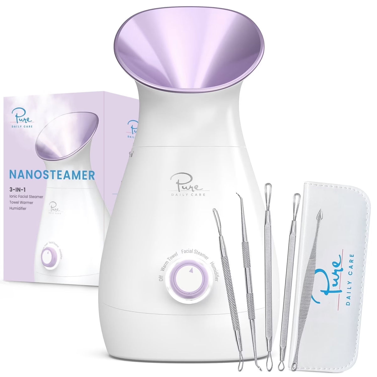 Nano Steamer 3-In-1 Ionic Facial Nano Facial Mister 5-Piece Stainless Steel Skin Kit (Silver)