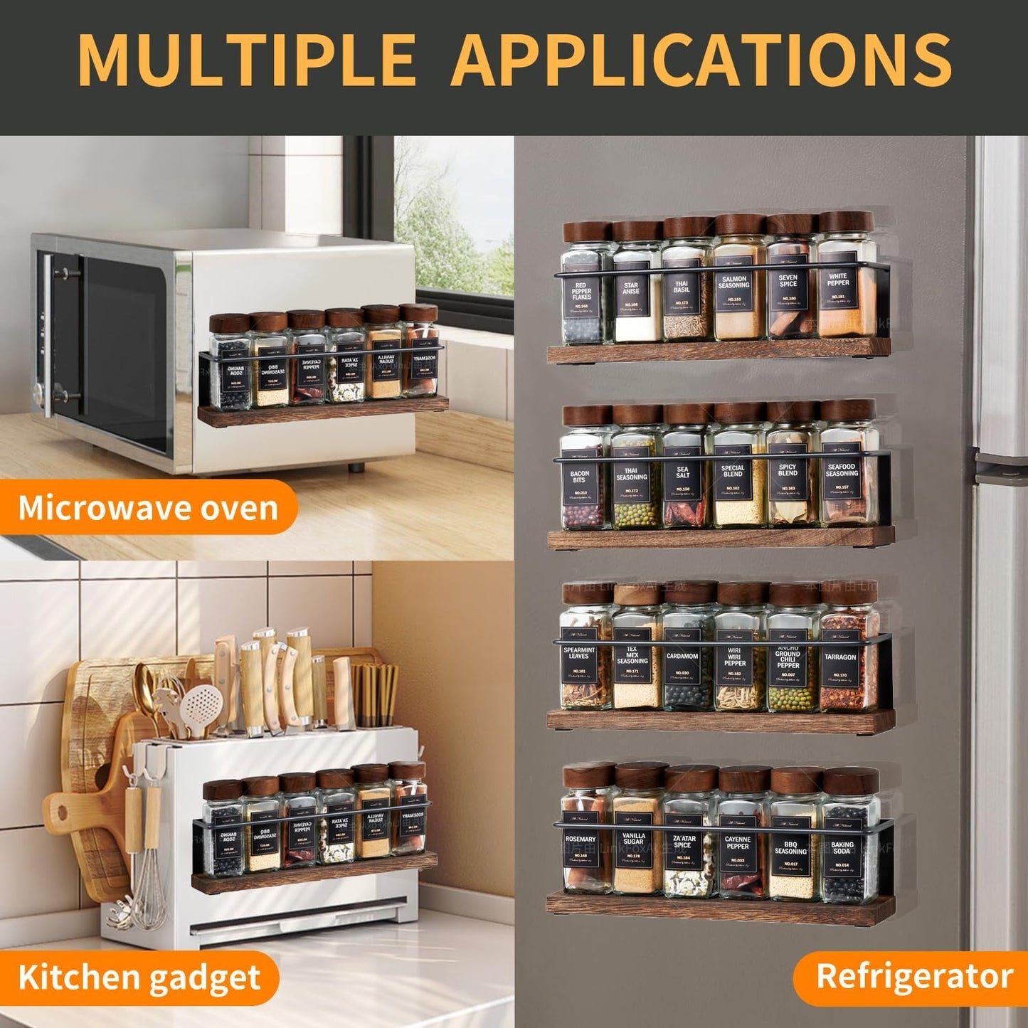 4 Pack Strong Magnetic Spice Rack Organizer 