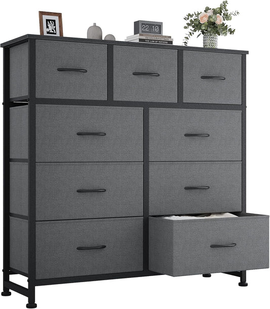9 Drawers Storage Organizers Units, Closet Organizers and Storage for Clothes, Fabric Storage Drawer for Living Room, Chest of Dresser in 39.4" D X 11.8" W X 39.9" H, Grey