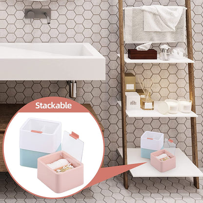 Storage Organizer - 2 Grids Separate  Canisters with Hinged Lids for Cotton Balls, Pads, and other items.