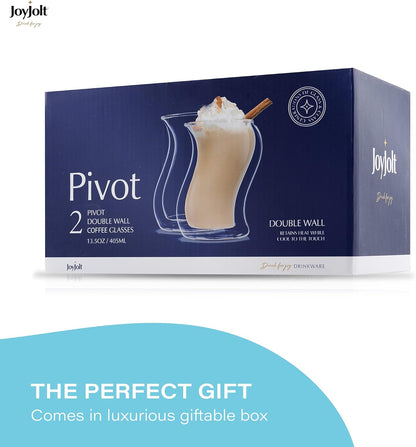 Pivot Double Insulated Tumblers - Set of 2 Exceptional Iced Coffee Tumbler, Elegant Bar Glasses for Coffee, Tea, or Cold Beverages for Hot Summers