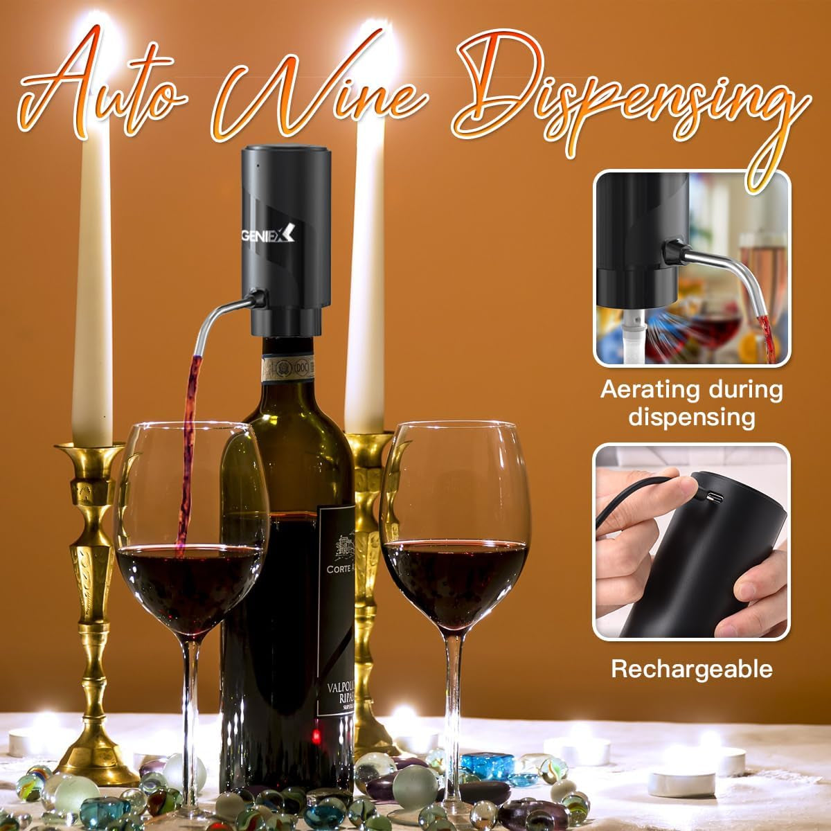 Electric Wine Set 4 | Automatic Wine Opener Dispenser Gift Set - Electric Corkscrew Opener & Auto Wine Dispenser | Ideal Housewarming Gifts and Presents for Fathers