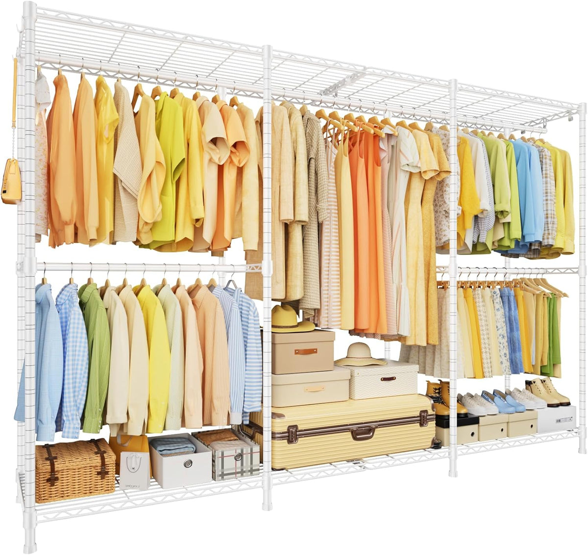 E14 Pro Heavy Duty Clothes Rack，Freestanding Clothing Racks for Hanging Clothes，Adjustable Closet Organizers and Storage，Metal Garment Rack with Shelves 69"W X16"D X77"H，Max Load 960Lbs，Black