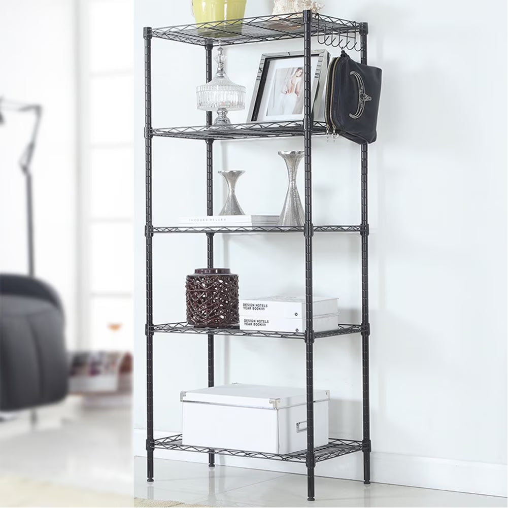 5-Tier Storage Rack, Black Storage Racks and Shelving, Adjustable 5-Shelf Shelving Storage Unit, Metal Organizer Wire Rack for Household, Hotel, Restaurant (21.25"Lx 11.42"W X 59.06"H)