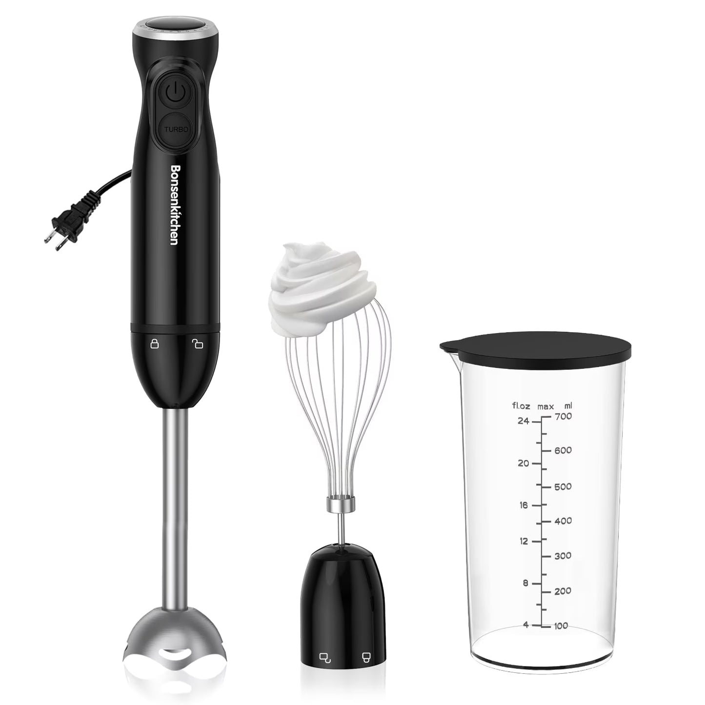 3 in 1 Immersion Blender with Egg Whisk, 12 Speed Hand Blender