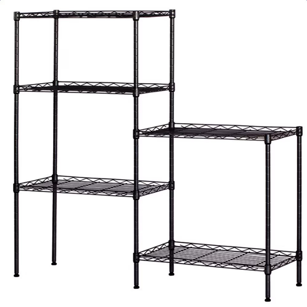 5-Tier Storage Rack, Black Storage Racks and Shelving, Adjustable 5-Shelf Shelving Storage Unit, Metal Organizer Wire Rack for Household, Hotel, Restaurant (21.25"Lx 11.42"W X 59.06"H)