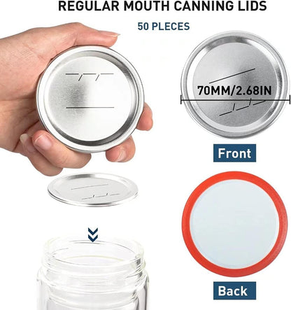 50-Count Regular Mouth Canning Lids for Ball, Kerr Jars, Wide Canning Lids 100% Fit Airtight, Leak Proof Rust-Proof