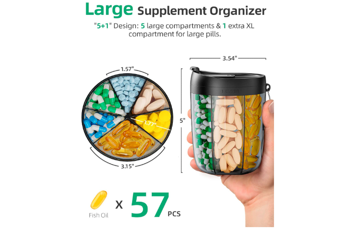 Anti Mixing Monthly Pill Dispenser Supplement Organizer Wide Openings 6 Openings