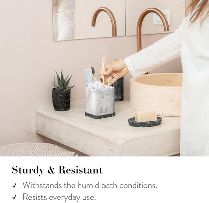 Marble Look Toothbrush Holder Organizer with Detachable Tray