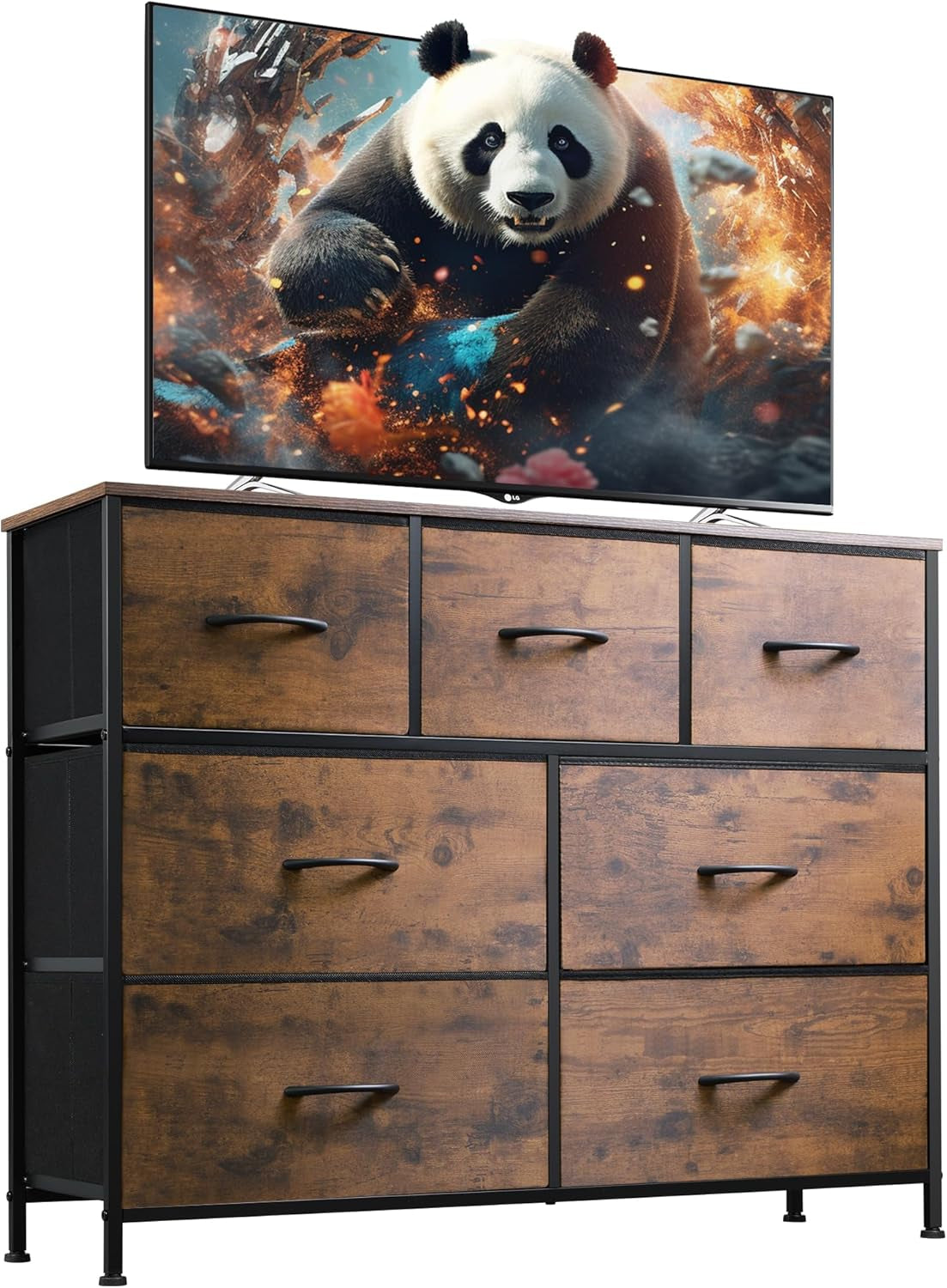 4 Drawer Dresser and 7 Drawer Dresser Set, Dresser for Bedroom, Closet, Hallway, Storage Dresser Organizer Unit, Dressers & Chests of Drawers with Fabric Bins, Rustic Brown Wood Grain Print