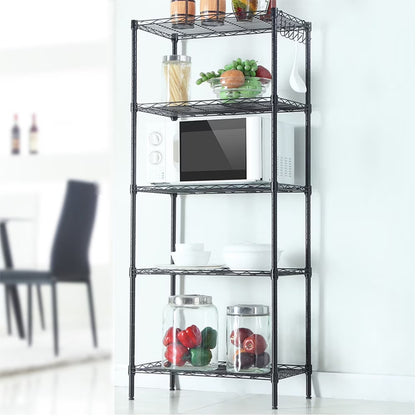 5-Tier Storage Rack, Black Storage Racks and Shelving, Adjustable 5-Shelf Shelving Storage Unit, Metal Organizer Wire Rack for Household, Hotel, Restaurant (21.25"Lx 11.42"W X 59.06"H)