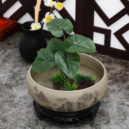 Blue and White Porcelain Lotus Flower Pot Ceramic Planter with Plastic Holder Stand Decorative Hydroponic Container for Home Garden Bonsai Succulent Plants 6.69X6.69X2.67In
