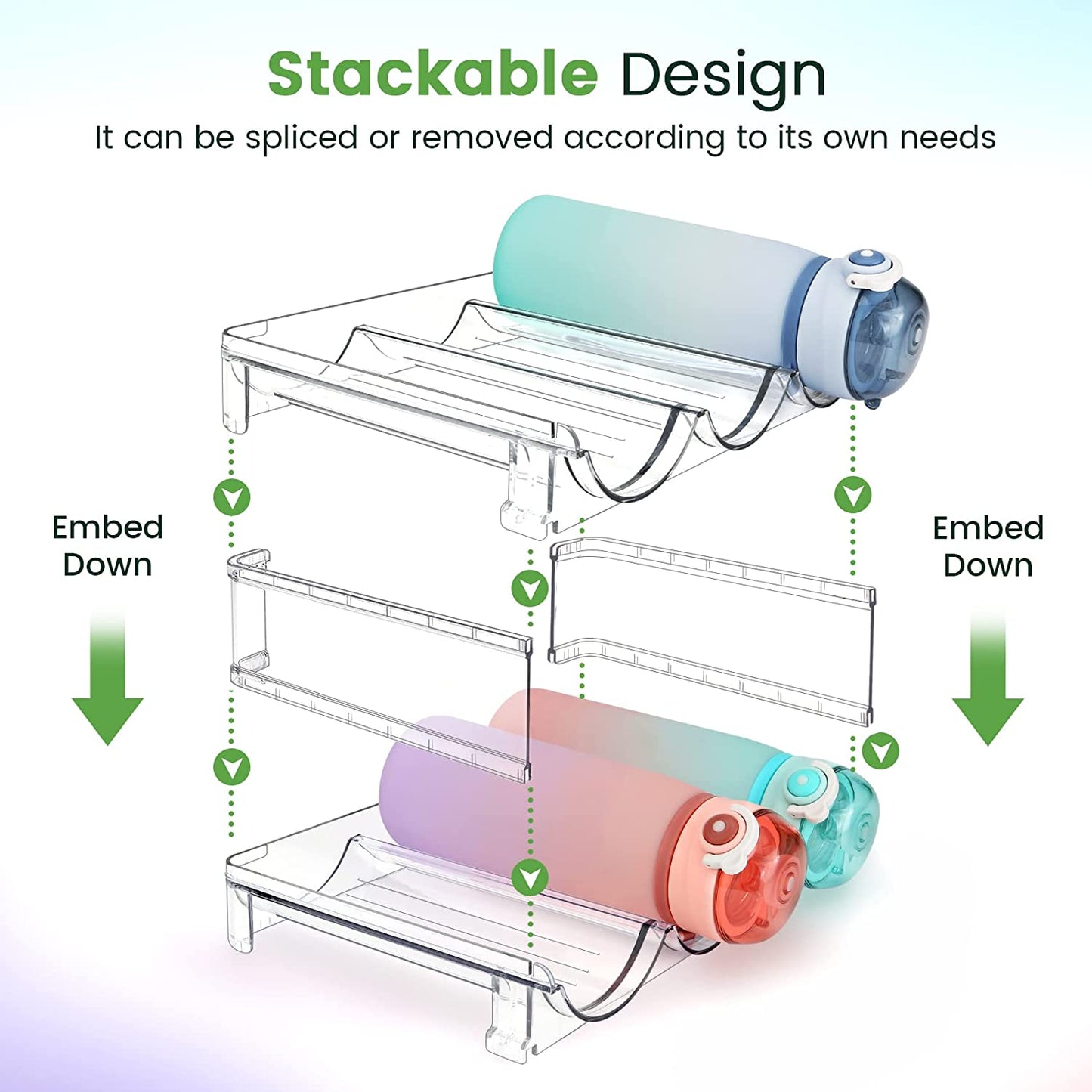 Stackable Water Bottle Organizer for Cabinet – 2-Pack Stackable Storage Rack.