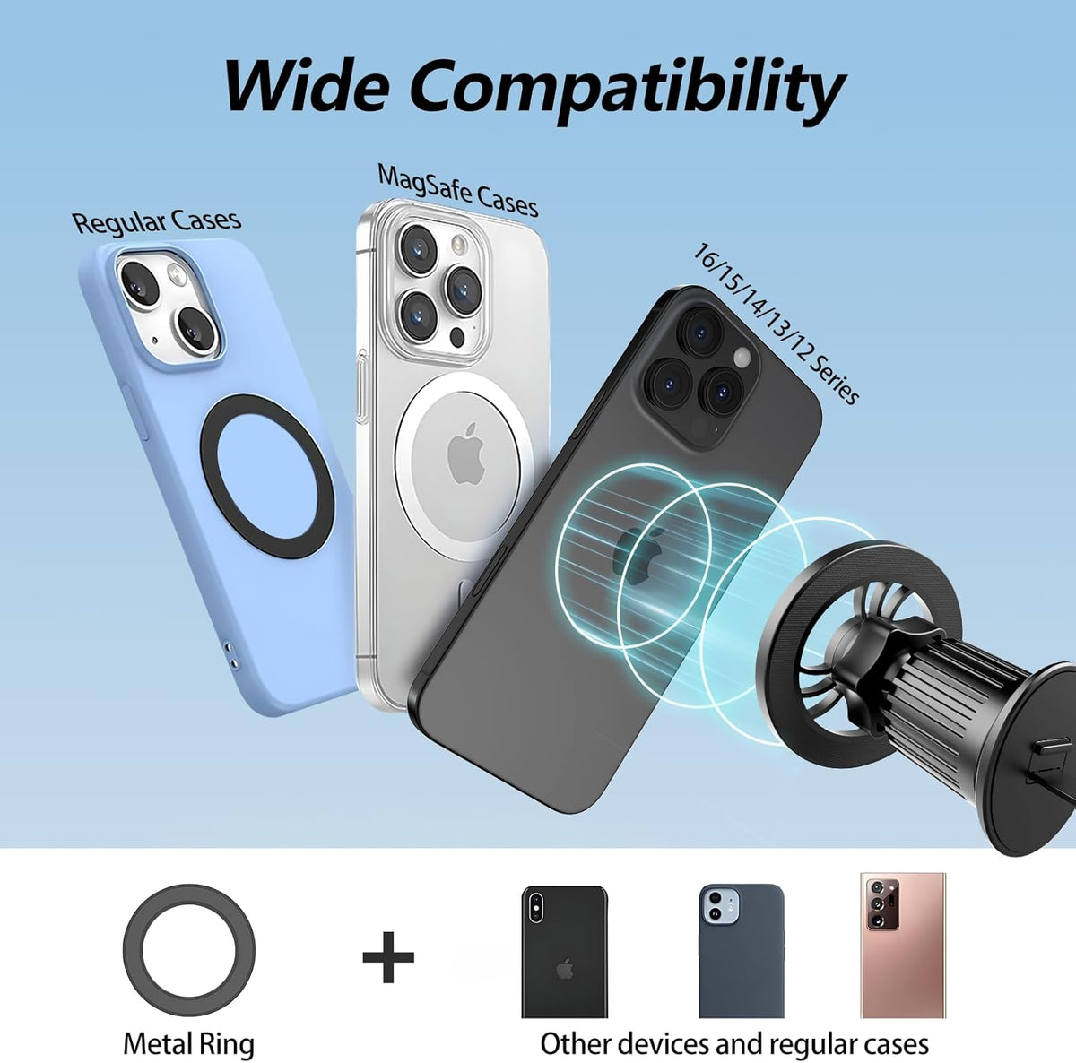 for [Magsafe Car Mount] [360°Flexible Rotation] [20X Strong Magnets] Upgraded Metal Hook, Hands-Free Phone Holder Fit for Iphone 16/15/14/13/12 Series, Black