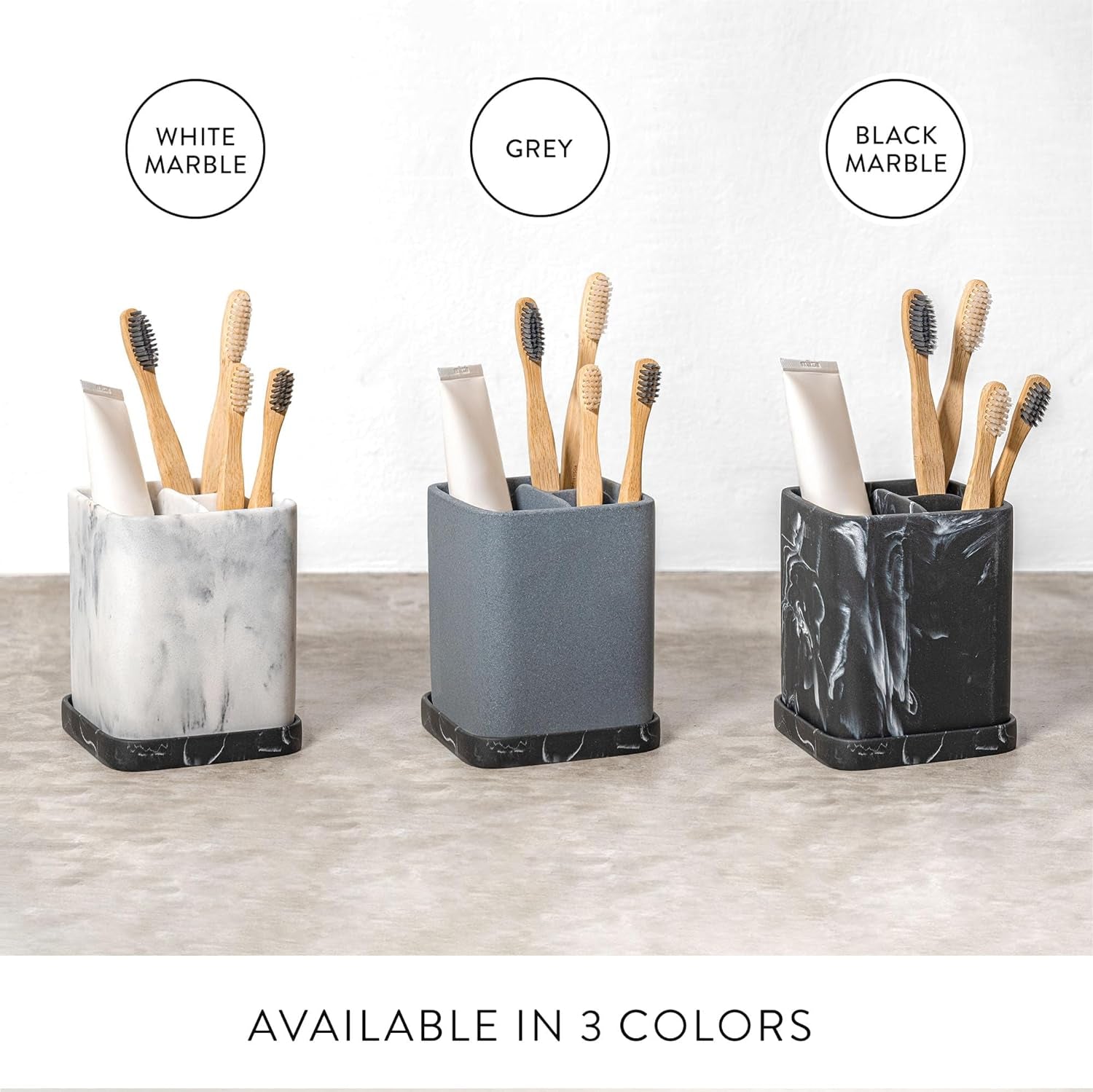 Marble Look Toothbrush Holder Organizer with Detachable Tray