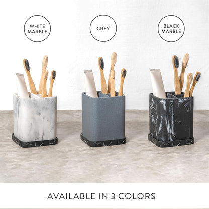 Marble Look Toothbrush Holder Organizer with Detachable Tray