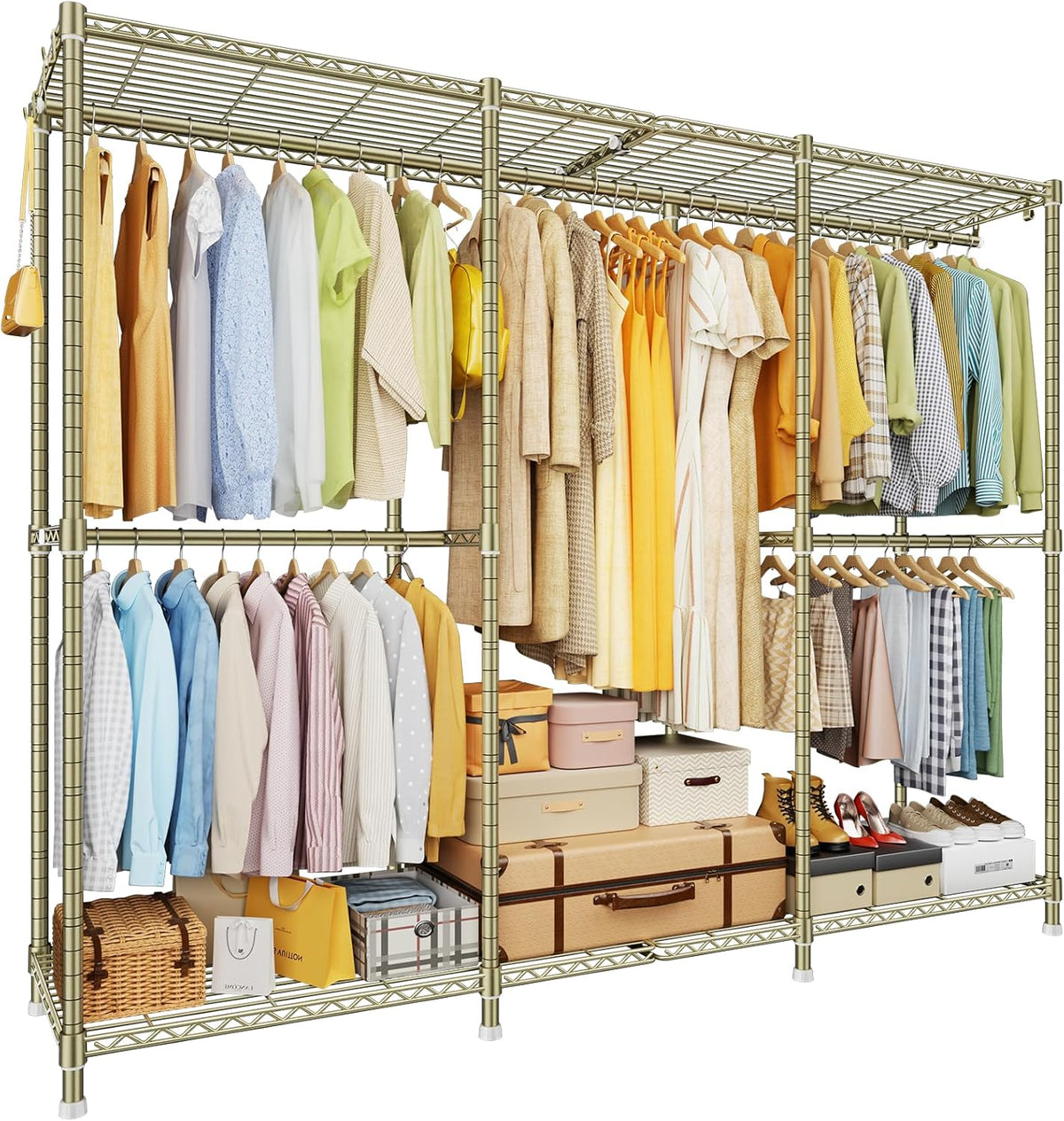 E14 Pro Heavy Duty Clothes Rack，Freestanding Clothing Racks for Hanging Clothes，Adjustable Closet Organizers and Storage，Metal Garment Rack with Shelves 69"W X16"D X77"H，Max Load 960Lbs，Black