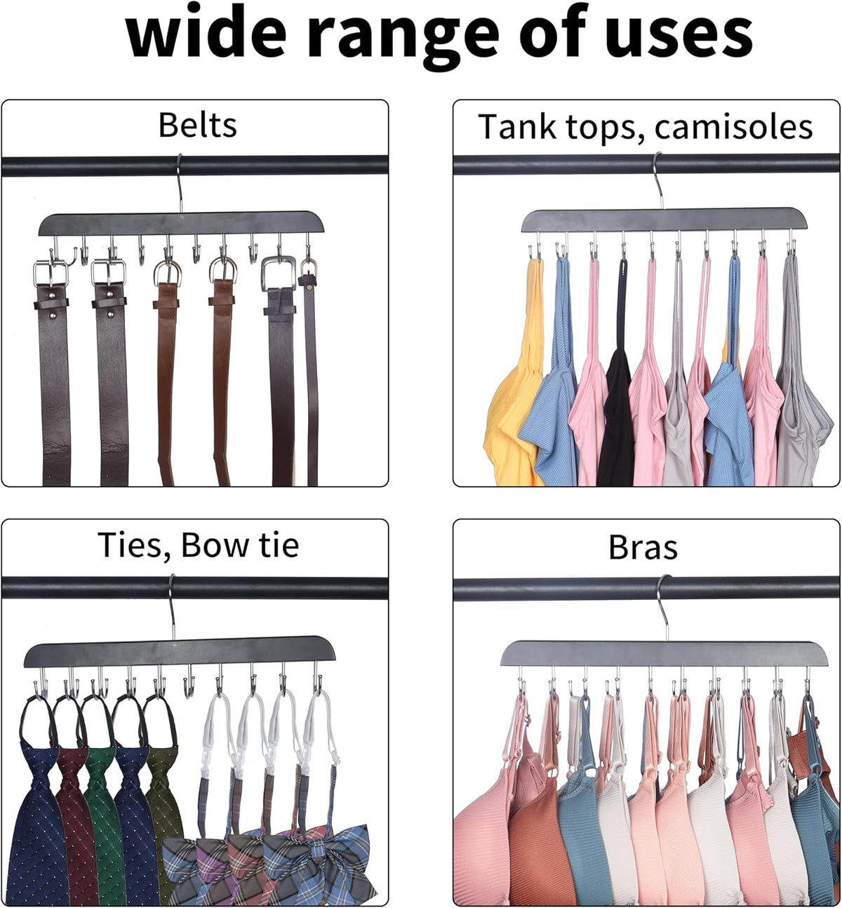 Bra Hangers for Closet Organizer,Tank Top Hanger with 20 Hooks,Space Saving Wooden Adjustable Hangers,Closet Organizers and Storage Suitable for Dorm, Apartments, Tank Tops, Bras, Hats