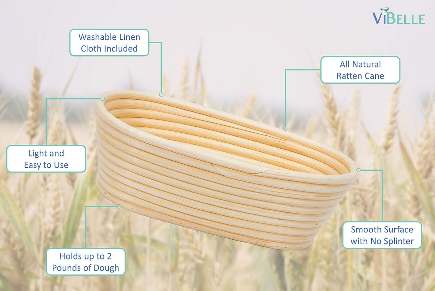 Oval Handmade Bread Proof Basket with Stencils for Professional & Home Bakers