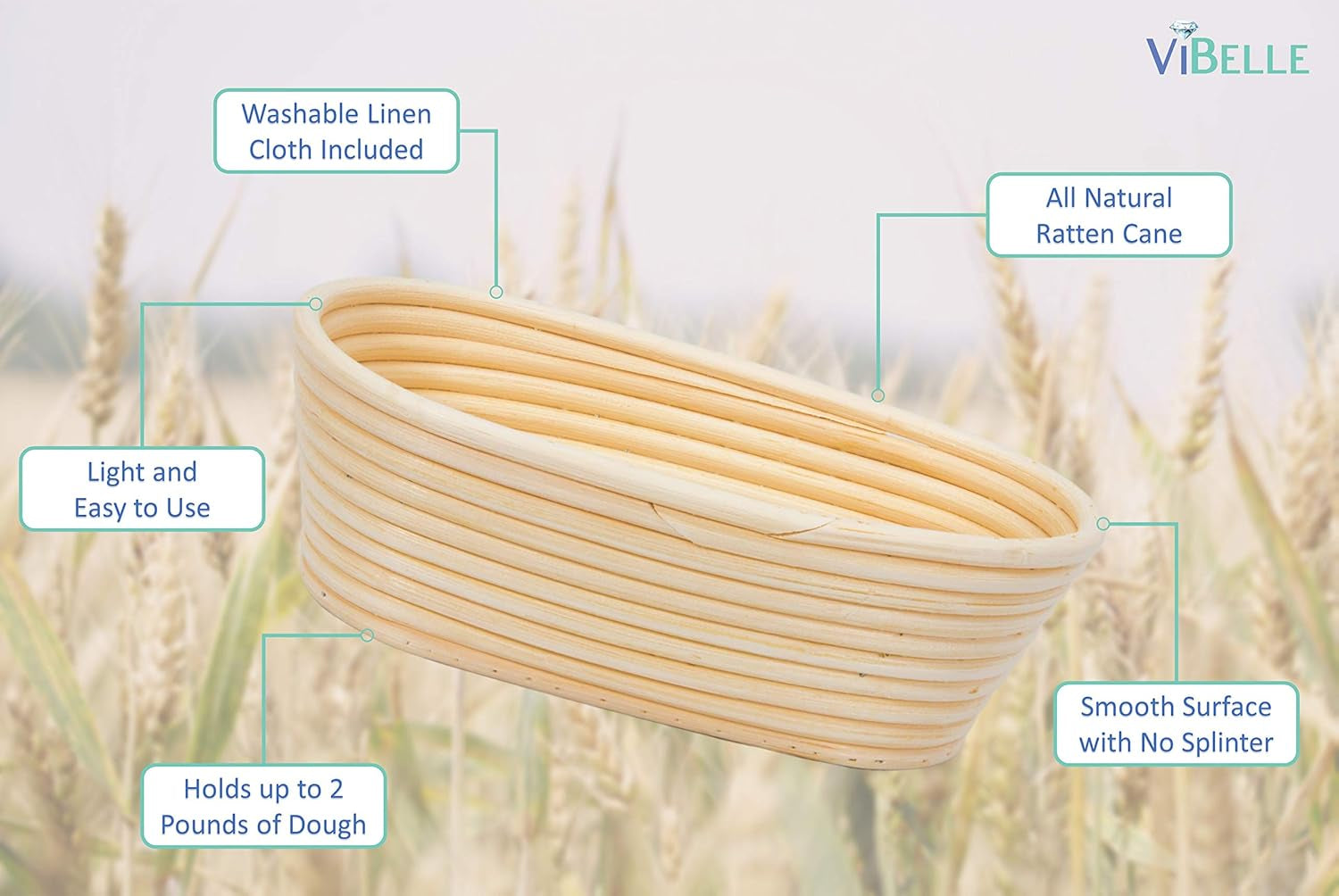 Oval Handmade Bread Proof Basket with Stencils for Professional & Home Bakers