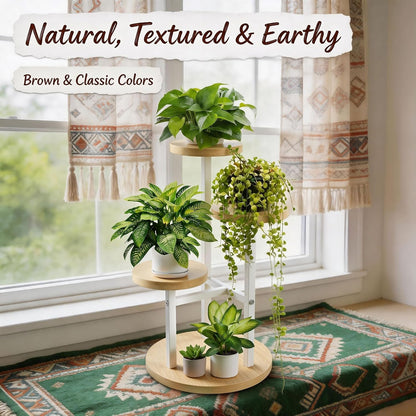 3-Tier Metal & Wood Plant Stand – Corner Shelf for Indoor Plants