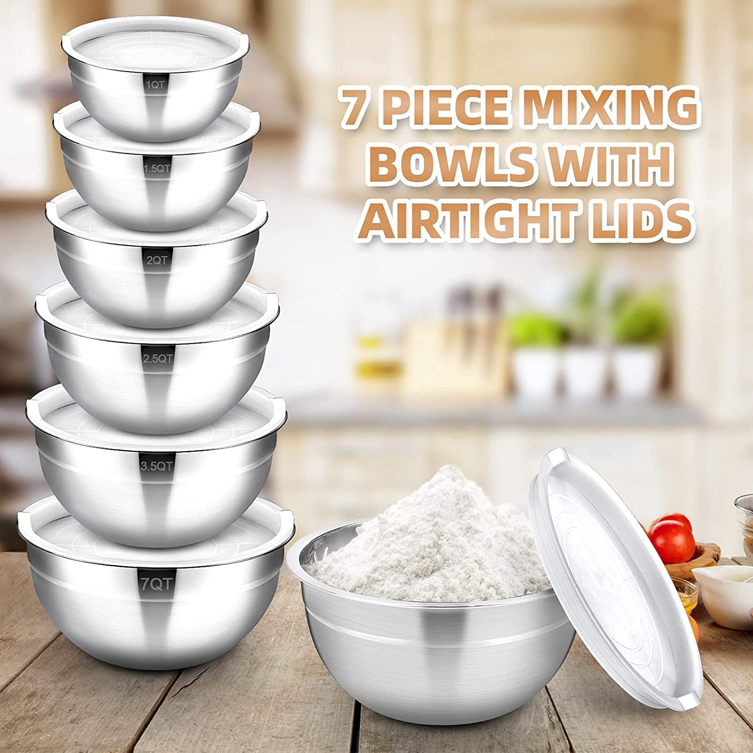 Stainless Steel Mixing Bowls Set with Lids