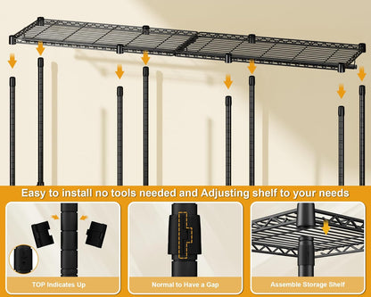 E14 Pro Heavy Duty Clothes Rack，Freestanding Clothing Racks for Hanging Clothes，Adjustable Closet Organizers and Storage，Metal Garment Rack with Shelves 69"W X16"D X77"H，Max Load 960Lbs，Black