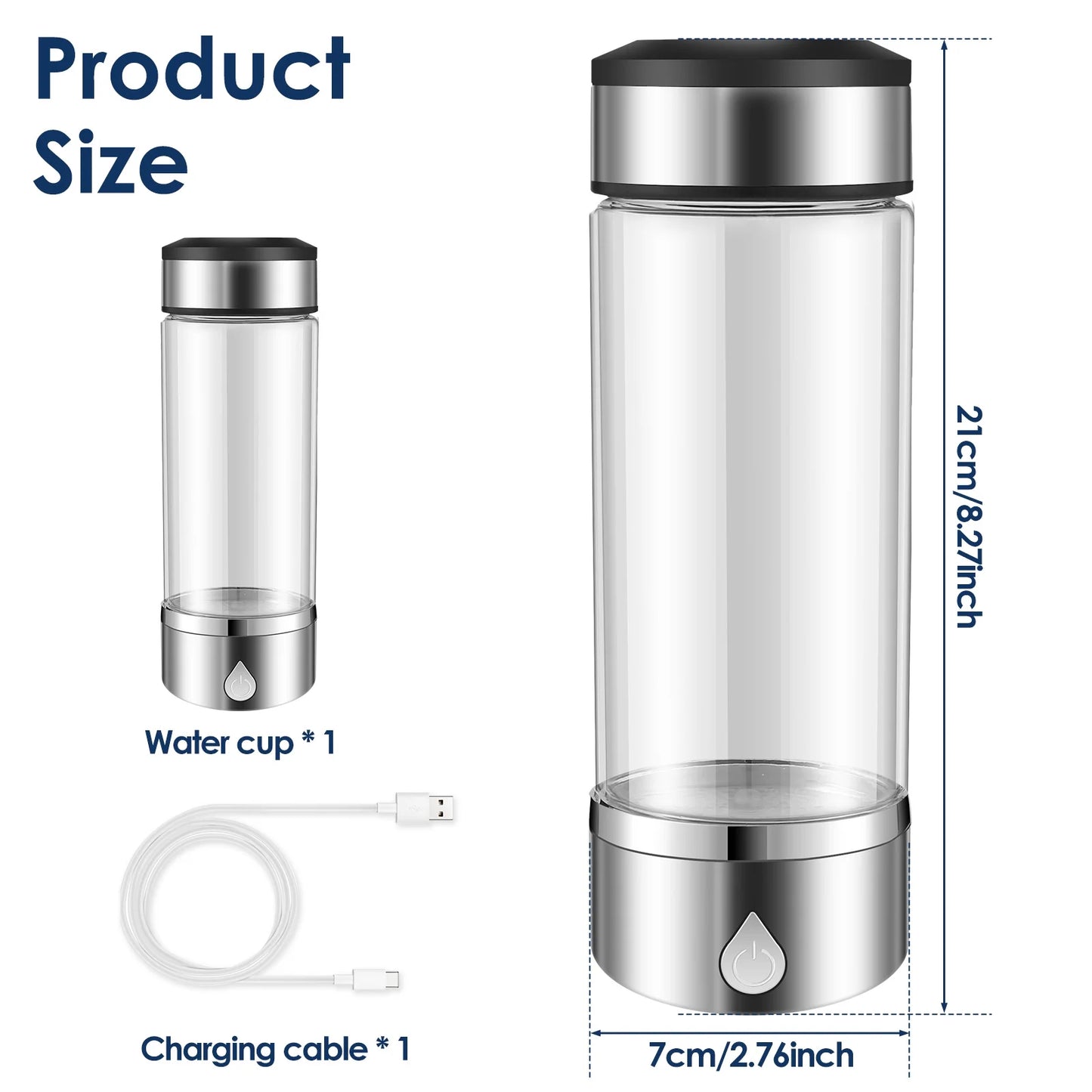 Hydrogen Water Bottle, Portable Rechargeable Bottle, Non-Slip, with Good Sealing.
