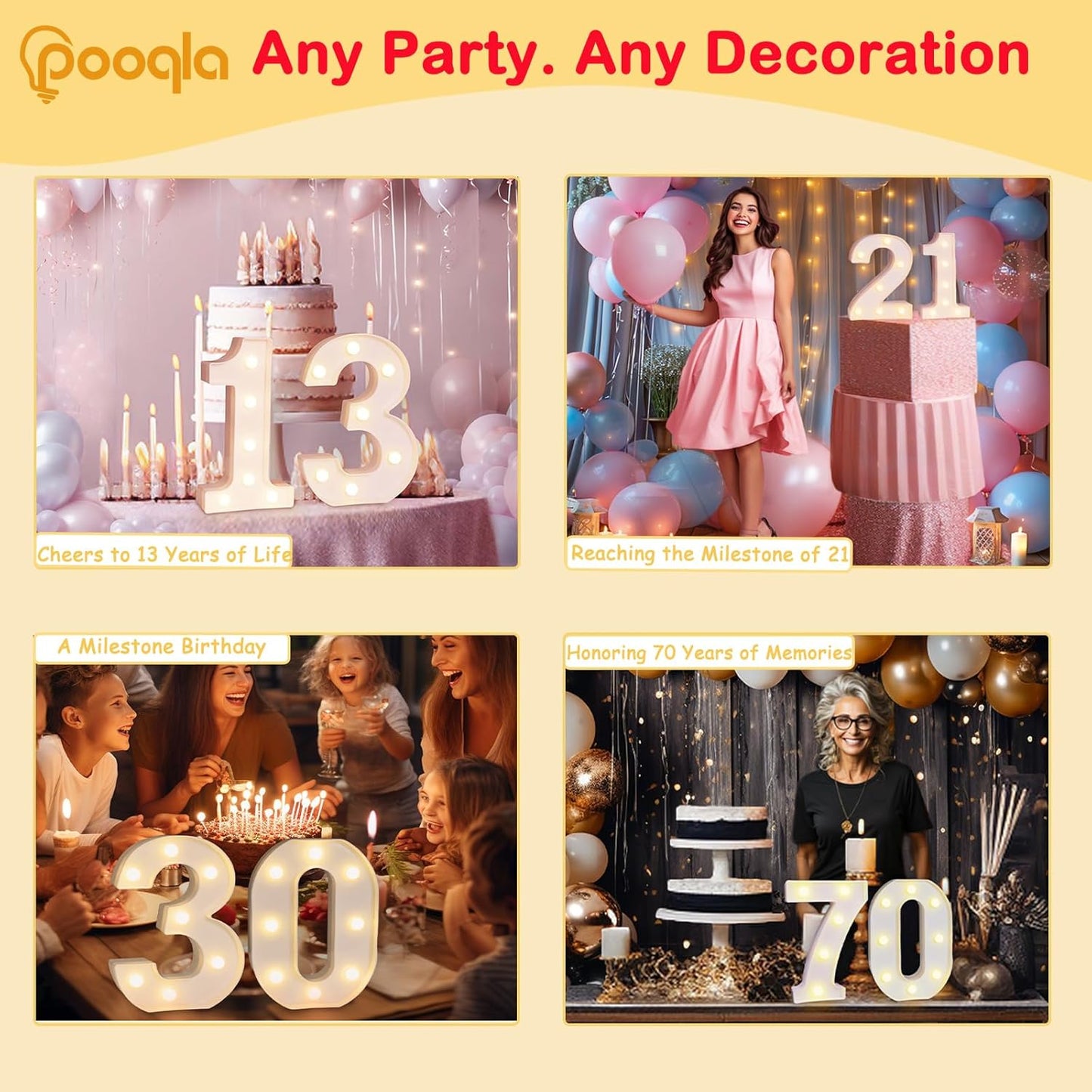 Decorative Led Light up Number Letters, Marquee Number Lights Sign Party Wedding Decor