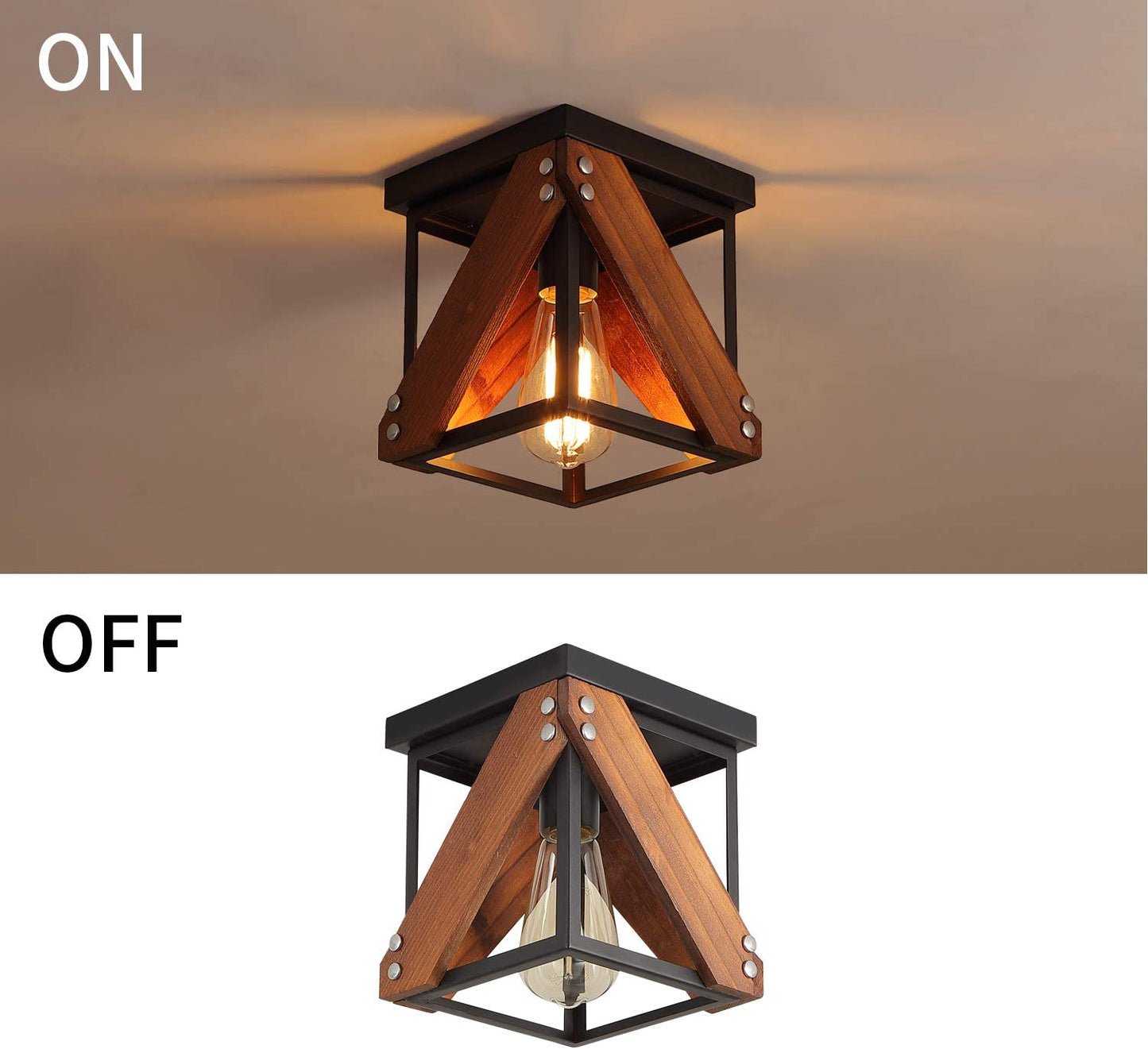 Rustic Industrial Flush Mount Ceiling Light