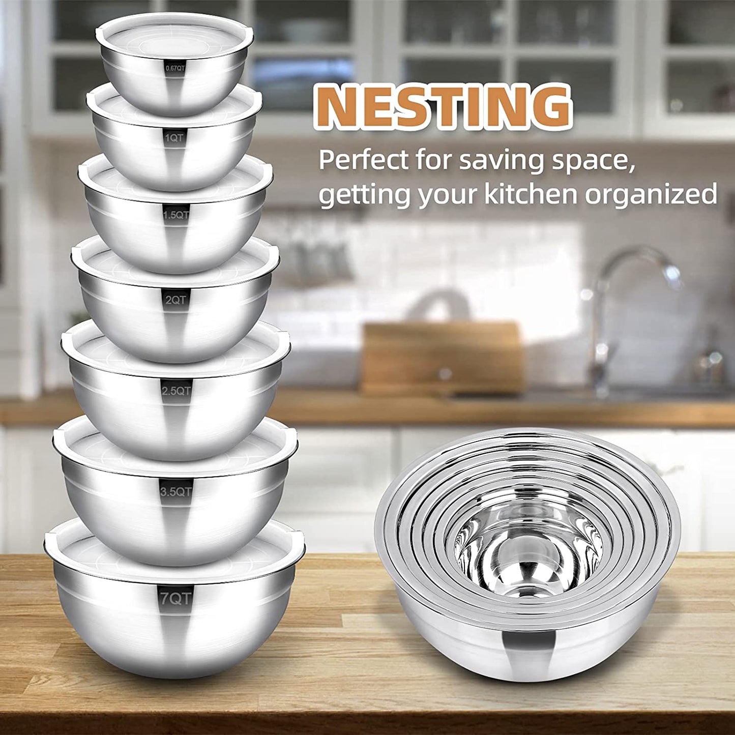 Stainless Steel Mixing Bowls Set with Lids
