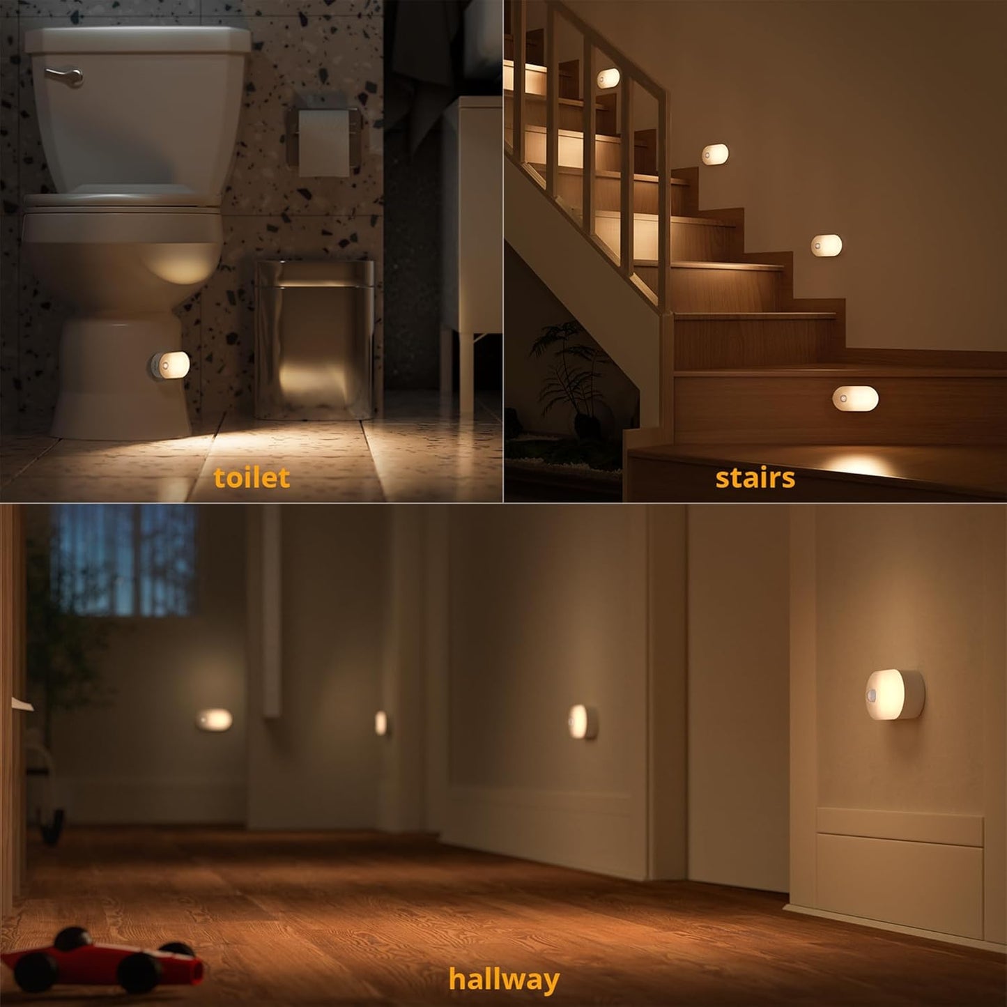 Rechargeable Motion Sensor Night Light (2-Pack), Portable Mini Warm White LED Stick-On Closet Light, Adjustable Brightness for Bathroom, Bedroom, Kitchen, Cabinet, Stairs