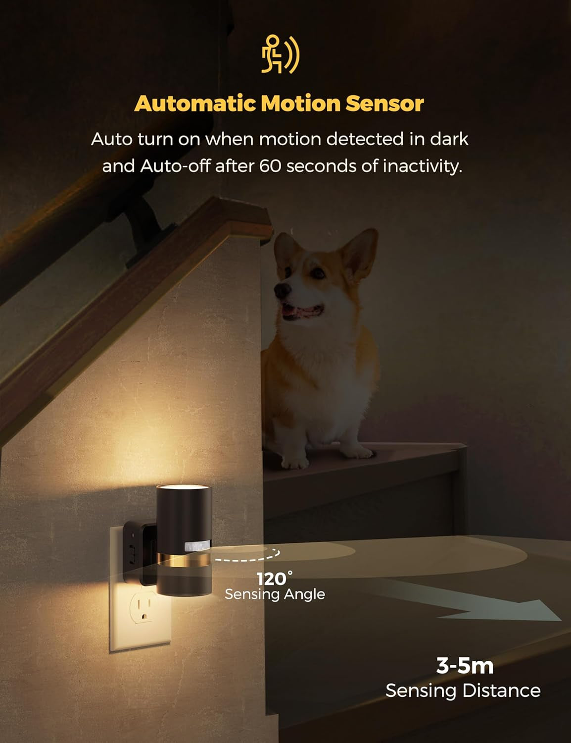 Motion Sensor Night Light with Adjustable Brightness - 2 Pack
