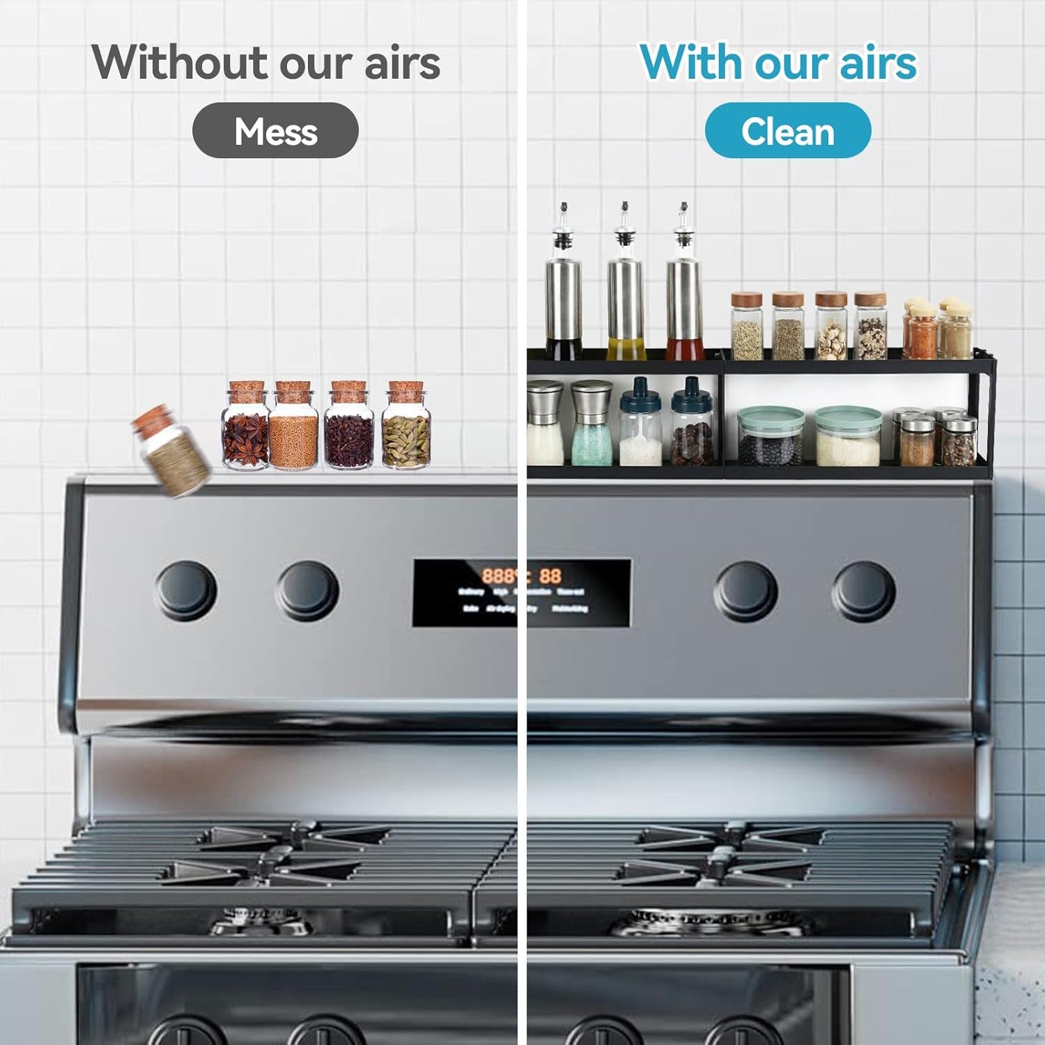 2 Tier Strong Magnetic Oven Shelf with 2 Anti-Slip Mats & 4 Hooks