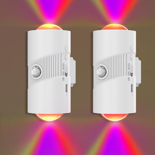 Rechargeable Motion Sensor Night Light - Color Changing LED Wall with Magnetic Adhesive - Set of 2