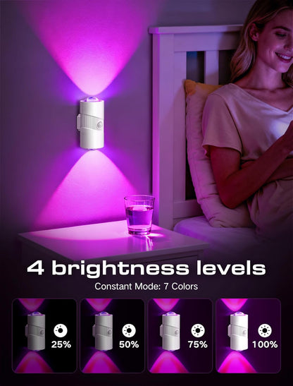 Rechargeable Motion Sensor Night Light - Color Changing LED Wall with Magnetic Adhesive - Set of 2
