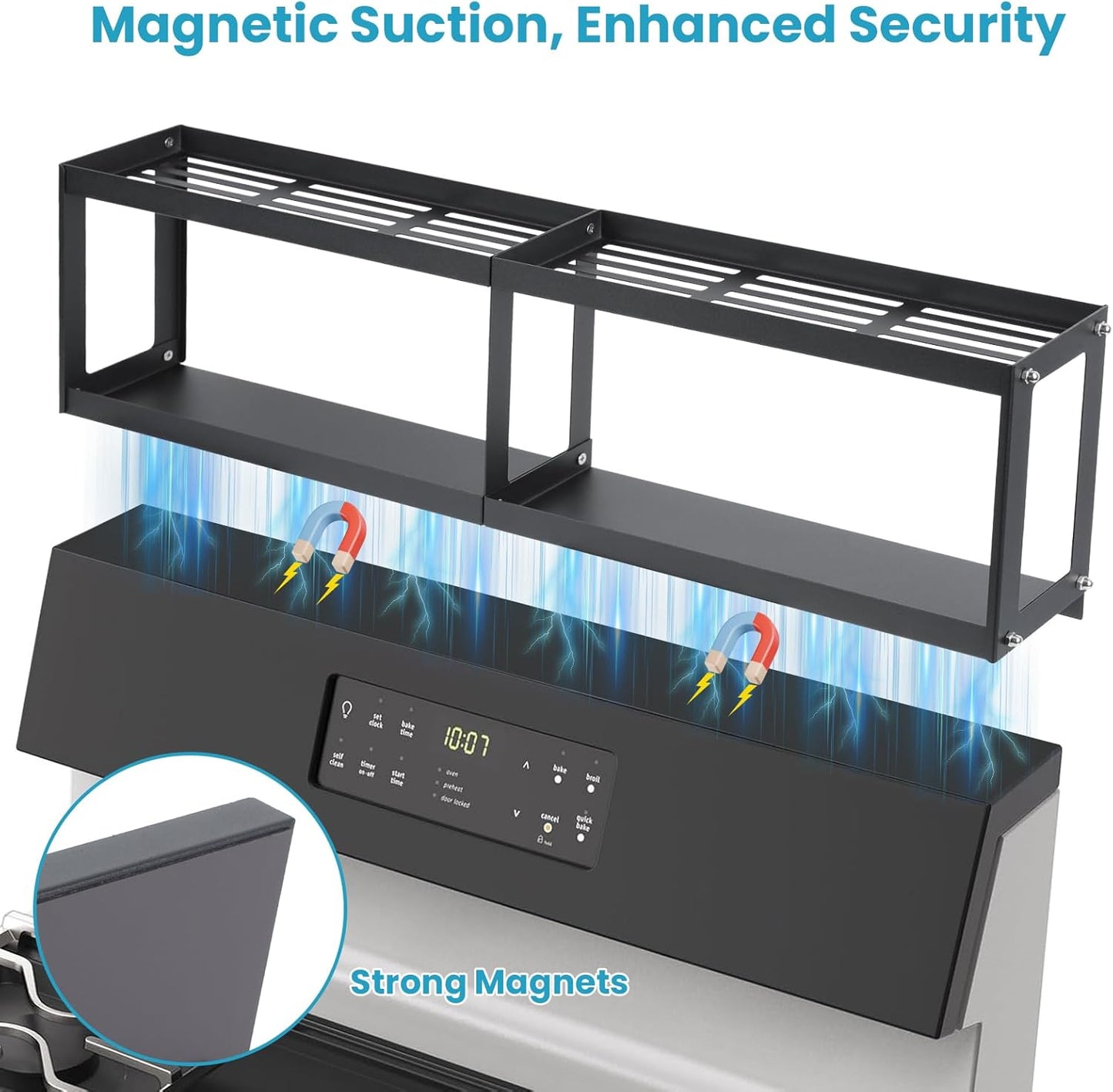 2 Tier Strong Magnetic Oven Shelf with 2 Anti-Slip Mats & 4 Hooks